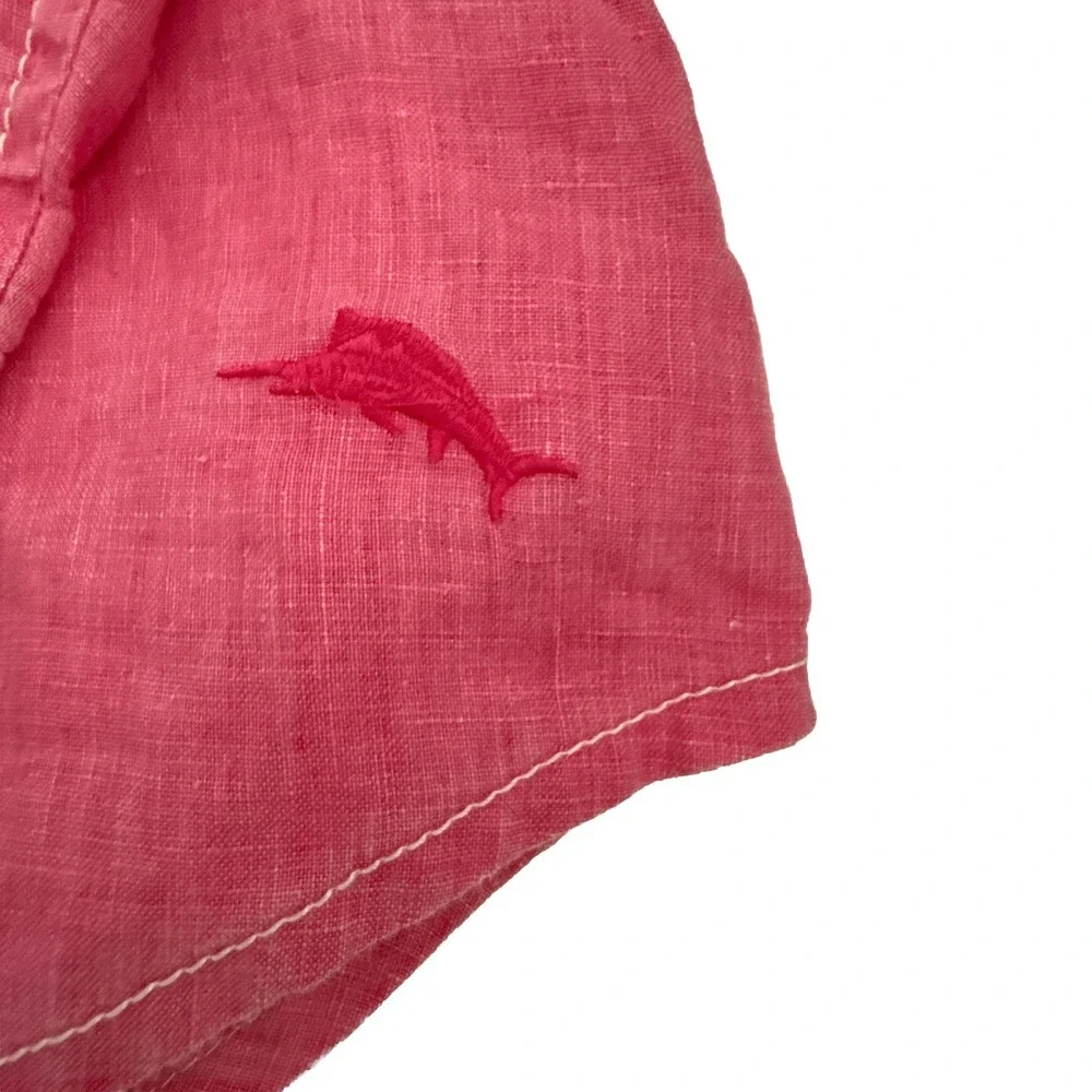 TOMMY BAHAMA Shirt Men's XL Pink Chambray 100% Linen Long Sleeve Breathable - Picture 4 of 11